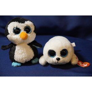 Ty Beanie Boos Waddle the Penguin and Icy the Seal Lot‎ of 2